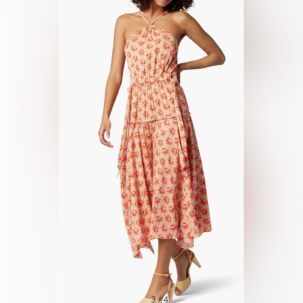 New Joie Floral Halter Dress in Tan, Red and Orange Size 0